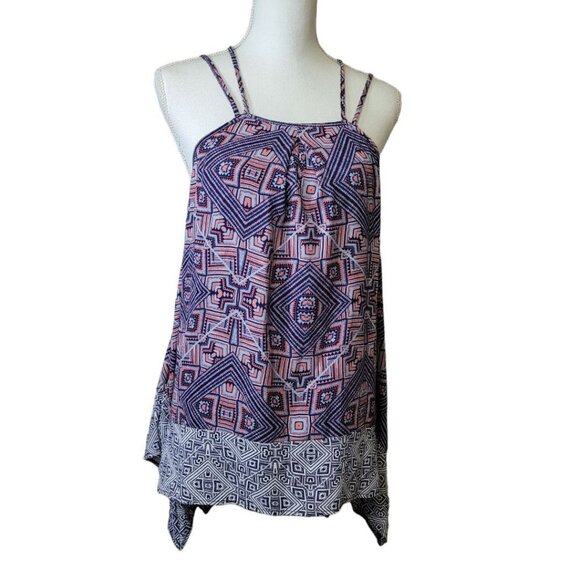 Maurices Geometric Tank Top Spaghetti Cross Strap Pink Blue Long Womens Large - Picture 1 of 9